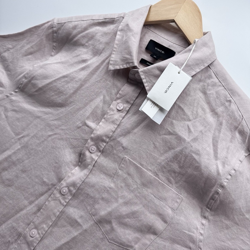Vince Men's Linen Short Sleeve Shirt Size‎ Small Rosewater Pink NWT $198